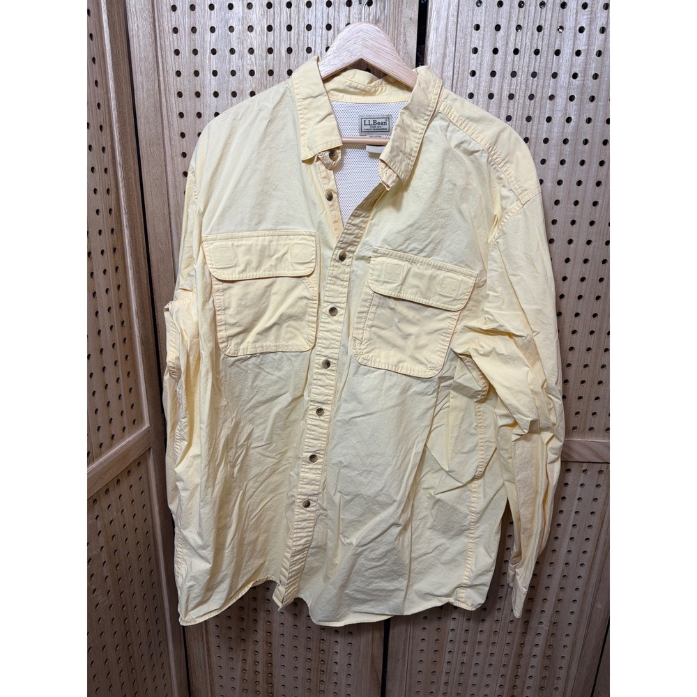 LL Bean Mens XL Tall Yellow Vented Long Sleeve Cotton Fishing Shirt O JAN2